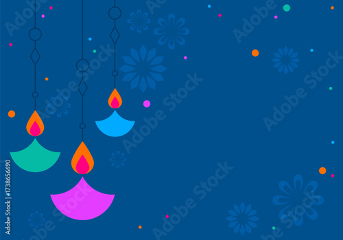 Diwali festival of lights. Happy Diwali background. Vector illustration. Celebration with candles. Indian holiday greeting card