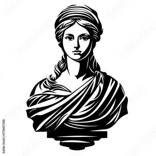 Classical goddess bust silhouette vector – elegant Greco‑Roman female statue sculpture portrait