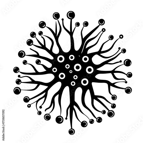 Nerve cell icon silhouette vector – stylized neuron with branching dendrites and synapse dots