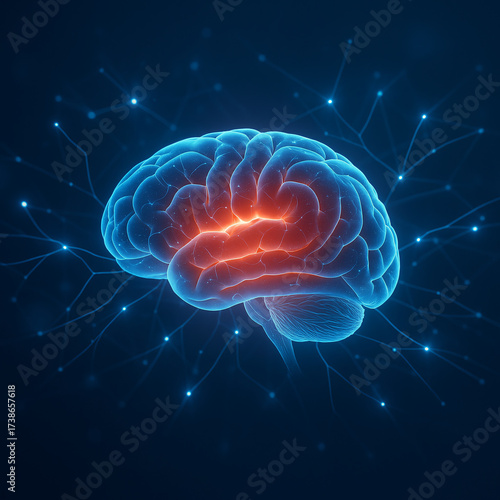 Intricate human brain with neural network connections for medical visualization