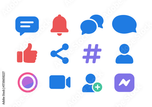 Colorful social media and communication icons set for digital interfaces