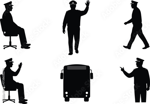 Bus driver silhouette, transport worker, public transit, vehicle pose, travel job, uniform staff, commuter role, professional occupation