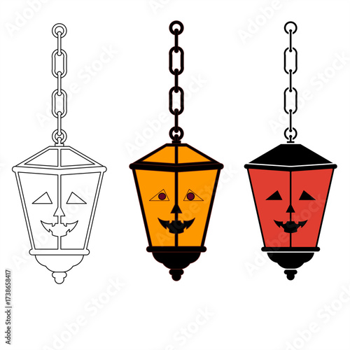 Halloween Hanging Lantern with Pumpkin Face Vector