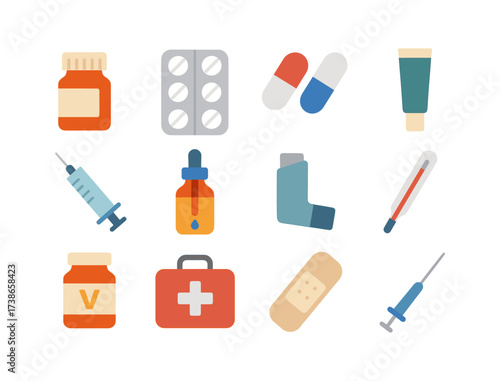 Medical icons set featuring flat design elements for healthcare and medicine themes