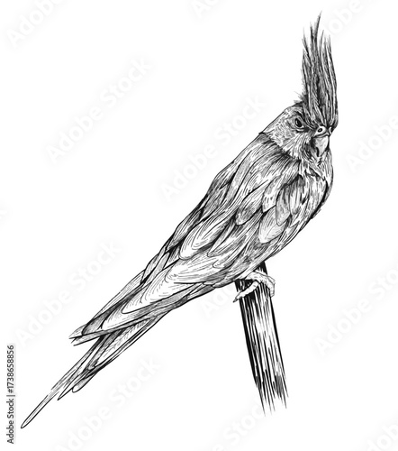 Corella parrot, bird isolated on white background. hand drawn illustration