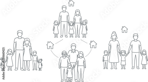 Diverse family units connected by shared homes in a network