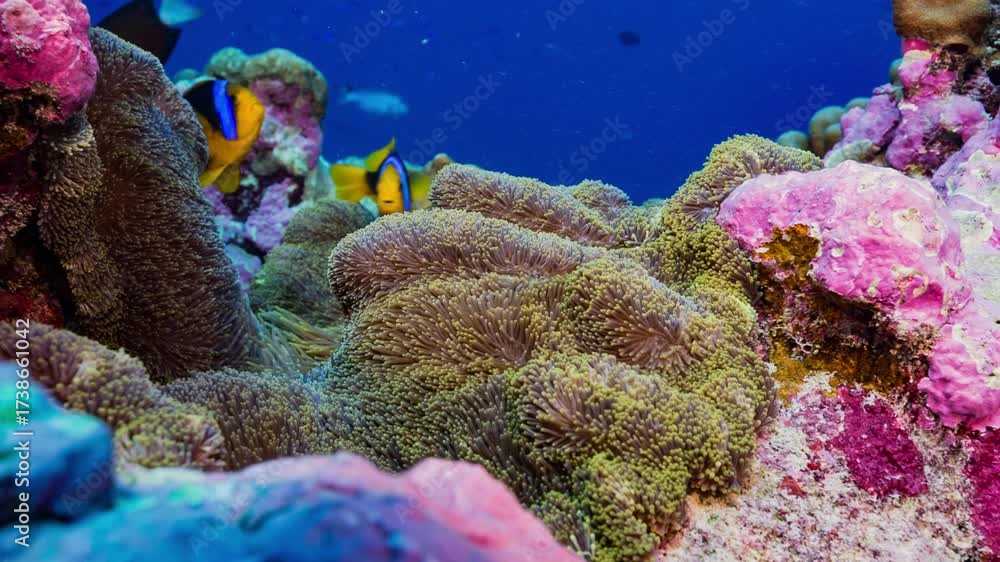 custom made wallpaper toronto digitalUnderwater shot of sea anemone with fish in strong current and surge.