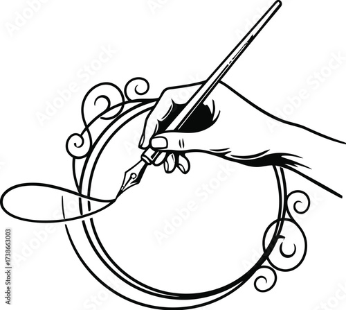 Silhouette of a Hand Holding a Calligraphy Pen or Quill

