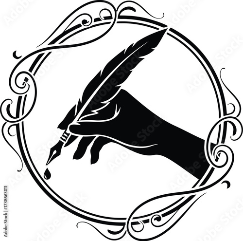 Silhouette of a Hand Holding a Calligraphy Pen or Quill

