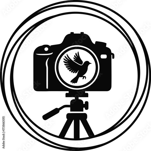 Wildlife Photographer Camera on Tripod Silhouette

