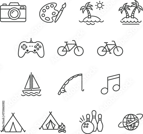 Line Style Web Icons for Leisure Activities and Interests


