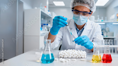 Laboratório de analise clinicas e produção de medicamentos, farmácia de manipulação. Cientista trabalhando em pesquisa