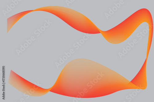 An abstract vector illustration featuring a smooth, flowing, ribbon-like shape with an orange and red gradient, creating a dynamic frame or border against a neutral grey background