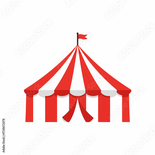 A classic red and white striped circus tent with a small flag on top, symbolizing entertainment and fun.