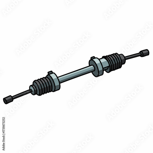 Illustration of a car's steering rack and pinion assembly, a crucial component for directing vehicle movement.