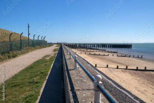 Coastal footpath from Thorpe Bay to Shoeburyness, Essex, England, United