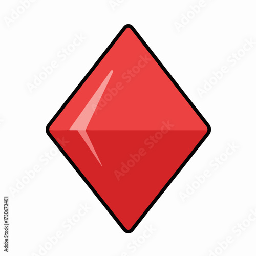 A bright red diamond-shaped gemstone with a glossy sheen, isolated on a white background.