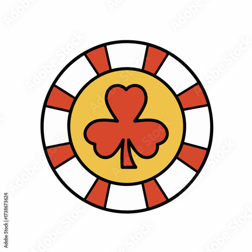 A stylized illustration of a casino chip with a red clover symbol in the center.
