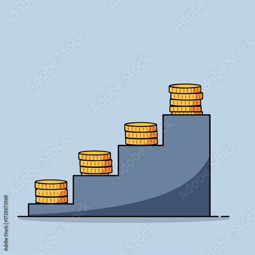 A visual representation of financial growth, depicted as stacks of coins ascending a staircase.