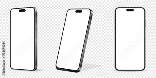 Realistic smartphone mockup isolated on transparent background