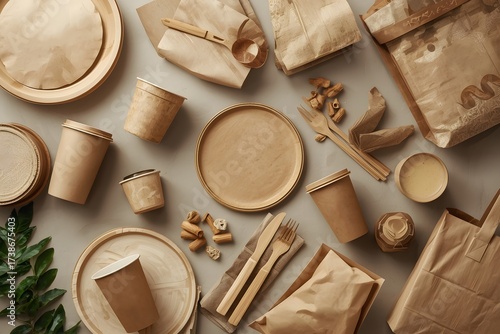 Eco friendly disposable tableware from paper, wooden bamboo.