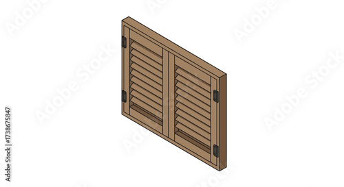 Isometric wooden window shutters on white background for home design