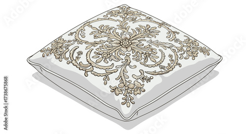 Elegant ornamental cushion with intricate embroidery in classic style