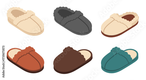Cozy isometric slippers collection with various colors and designs