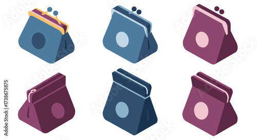 Isometric coin purses set with minimalist design and soft colors