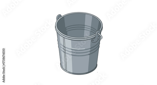 Metal bucket in isometric style with handle on white background
