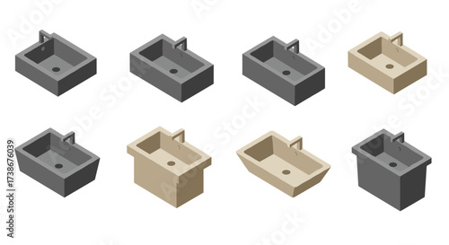 Isometric bathroom sinks: modern design collection in neutral tones