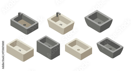 Isometric bathroom sinks collection in neutral tones