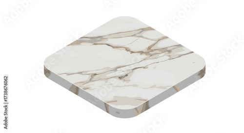 Marble textured geometric platform on white background
