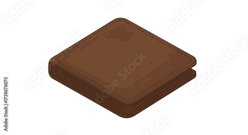 Brown leather wallet with stitching on white background