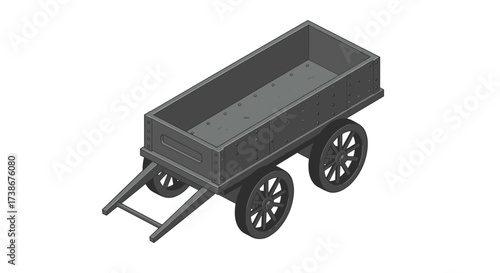 Isometric industrial cart design with detailed metal texture in gray tones