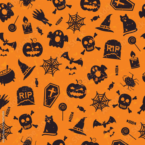 Vector seamless halloween pattern grunge style