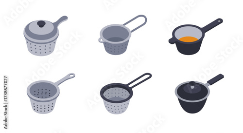 Isometric kitchen sieve and strainer set with cooking pot designs