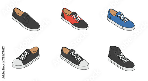 Collection of casual shoe designs: diverse styles and colors for fashion trends