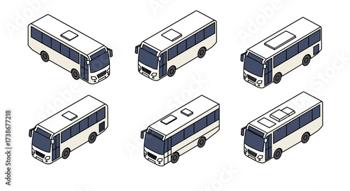 Isometric bus collection with various roof designs
