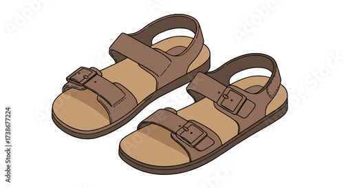 Stylish brown sandals with buckles on white background