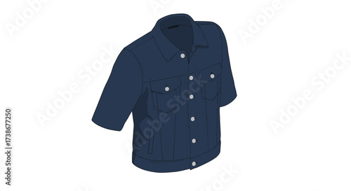 Short sleeve denim jacket on white background with button details for fashion design mockup