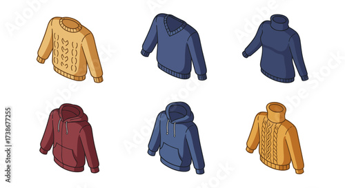 Isometric sweater collection: cozy knitwear and hoodies