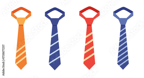 Colorful ties in geometric style with striped patterns