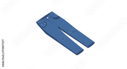 Isometric blue denim jeans on white background for fashion design