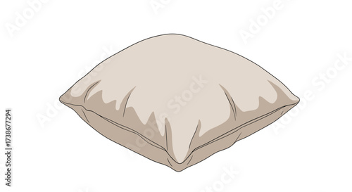 Soft beige pillow on white background
