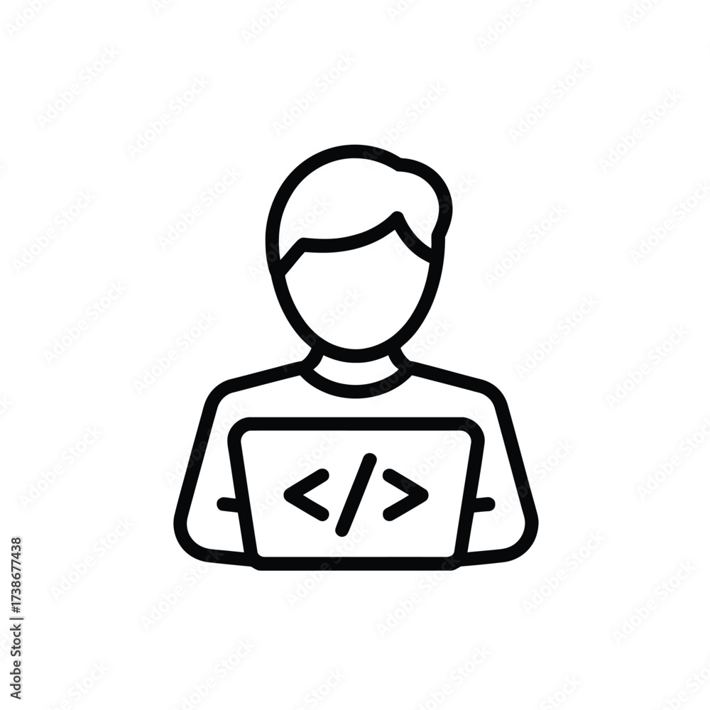 Obraz premium Programmer with Laptop Icon Vector Illustrating Code Development and Digital Solutions