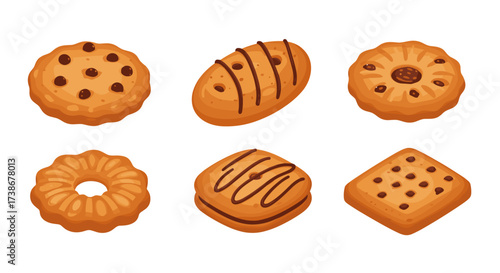 Assorted cookies and pastries: delicious 3d food icons on white background