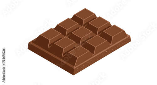 Isometric brown chocolate bar with square segments on white background