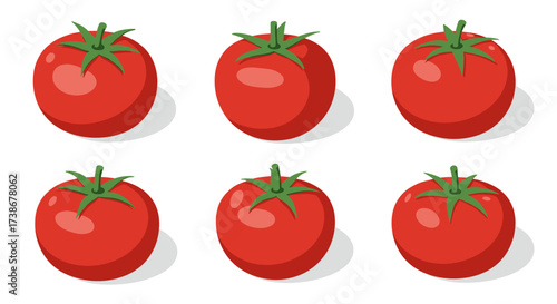 Seamless pattern of red tomatoes in flat design with shadow on white background