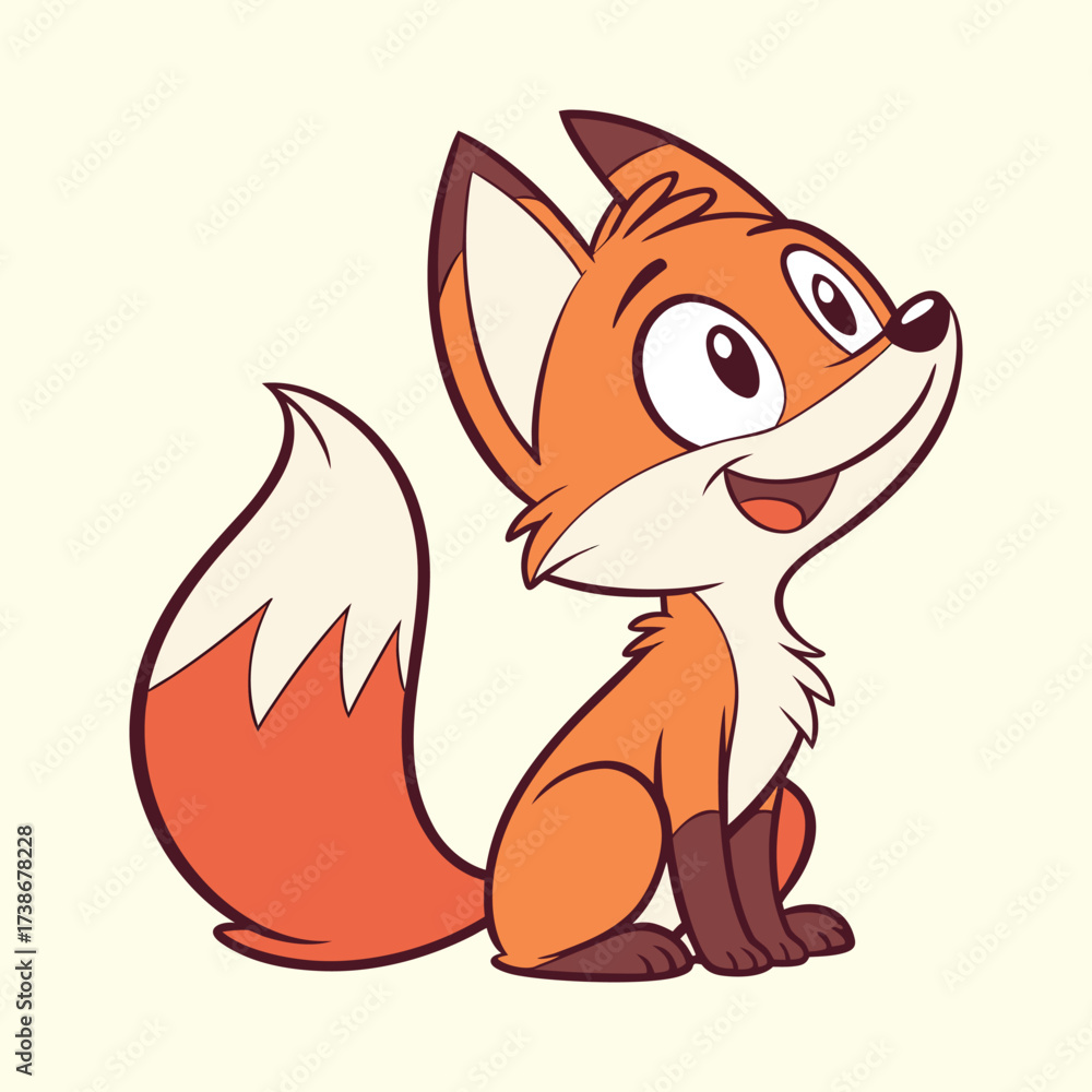 Obraz premium Cute cartoon fox character sitting, adorable baby woodland animal mascot for children's book illustration or autumn designs.